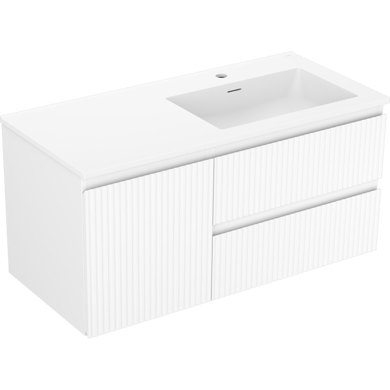 Mexen Rivel dulap baie 100 cm cu lavoar Otis dreapta, 2S, 1D, cu relief, alb mat - 91A23-10047-3-BBFFF01-W18P01
