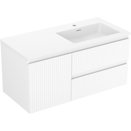 Mexen Rivel 100 cm-es Otis fürdőszobai szekrény jobboldali mosdóval, 2 fiókkal, 1 ajtóval, rovátkolt, fehér matt