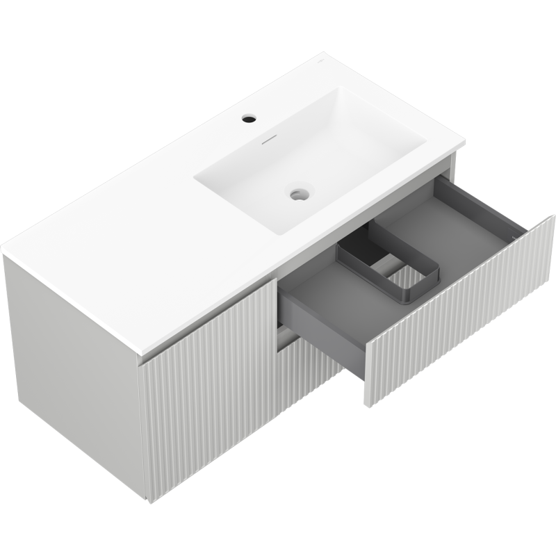 Mexen Rivel fürdőszobaszekrény 100 cm mosdóval Otis jobb, 2S, 1D, bordázott, szürke/fehér matt - 91A23-10047-3-BBFFF62-W18P01