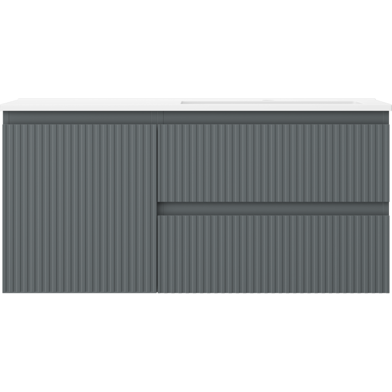 Mexen Rivel 100 cm-es fürdőszobaszekrény Otis jobb mosdóval, 2 fiókos, 1 ajtós, bordázott, grafit/fehér matt