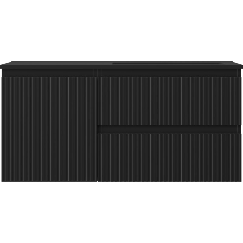 Mexen Rivel dulap baie 100 cm cu lavoar Otis dreapta, 2S, 1D, canelată, negru mat - 91A23-10047-3-BBFFF71-W18P71