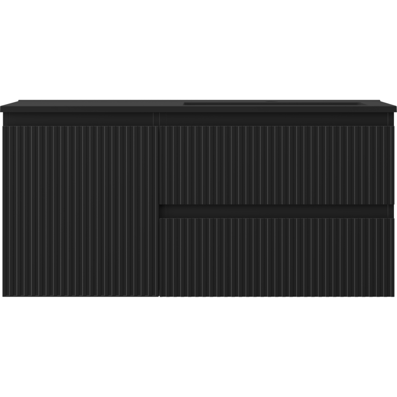 Mexen Rivel dulap baie 100 cm cu lavoar Otis dreapta, 2S, 1D, cu caneluri, negru mat - 91A23-10047-3-BBFFF71-W18P71