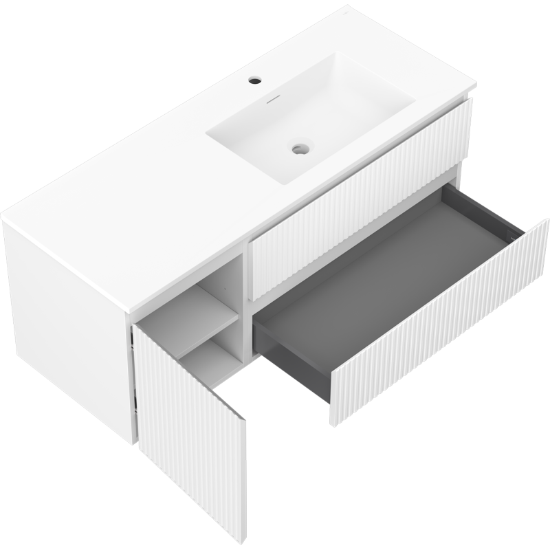 Mexen Rivel dulap baie 120 cm cu lavoar Otis drept, 2S, 1D, canelat, alb mat - 91A23-12047-3-BBFFF01-W18P01