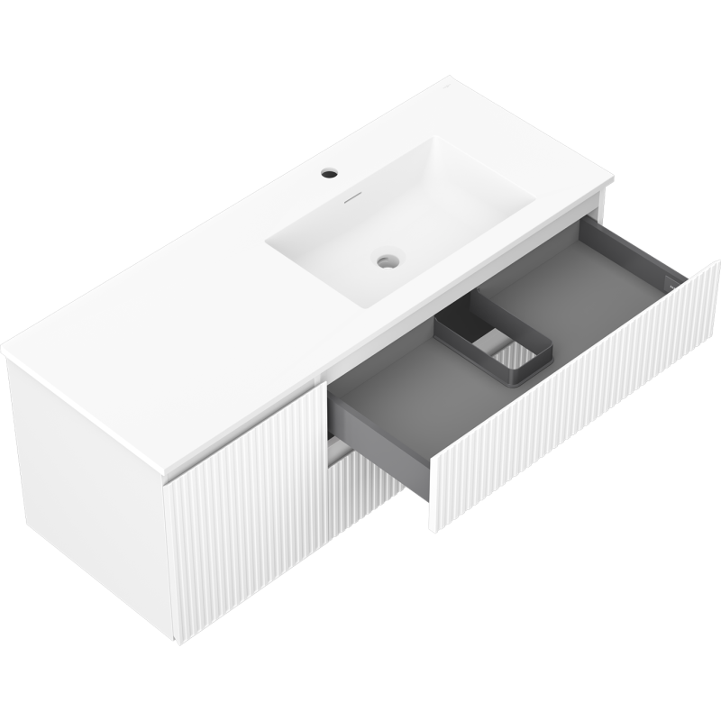 Mexen Rivel dulap baie 120 cm cu lavoar Otis drept, 2S, 1D, canelat, alb mat - 91A23-12047-3-BBFFF01-W18P01