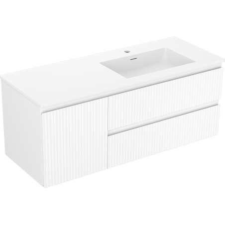Mexen Rivel 120 cm-es Otis fürdőszobaszekrény jobb oldali mosdóval, 2S, 1D, bordázott, matt fehér
