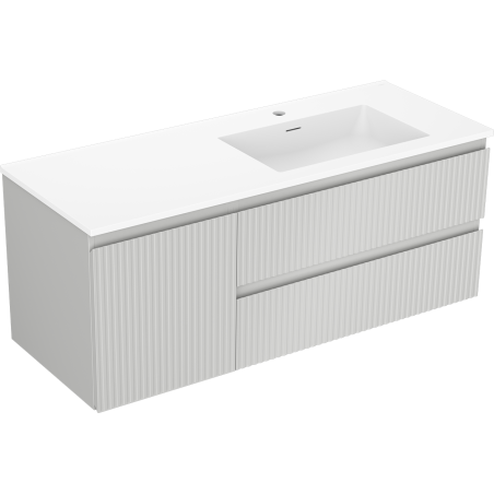 Mexen Rivel 120 cm-es Otis fürdőszobai szekrény mosdóval, jobb oldali, 2S, 1D, redőzött, szürke/fehér matt