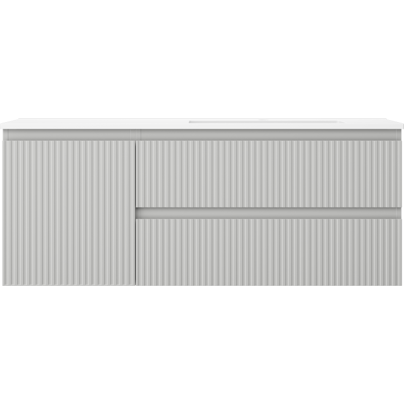 Mexen Rivel 120 cm-es Otis fürdőszobai szekrény mosdóval, jobb oldali, 2S, 1D, redőzött, szürke/fehér matt
