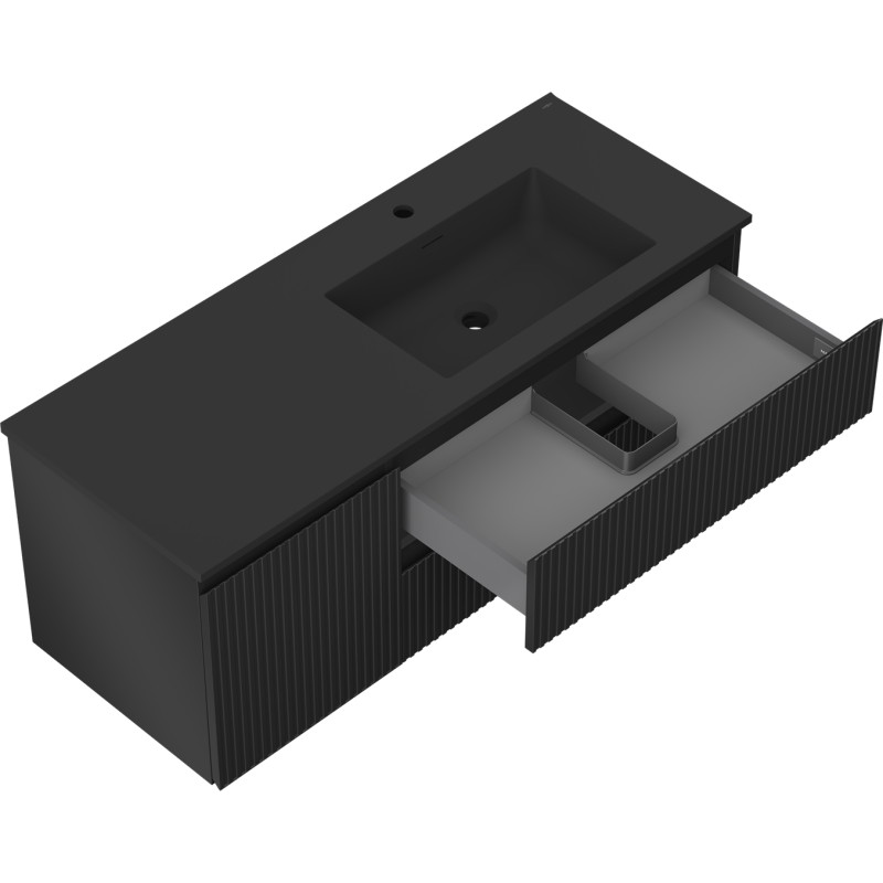 Mexen Rivel dulap baie 120 cm cu lavoar Otis dreapta, 2S, 1D, canelat, negru mat - 91A23-12047-3-BBFFF71-W18P71