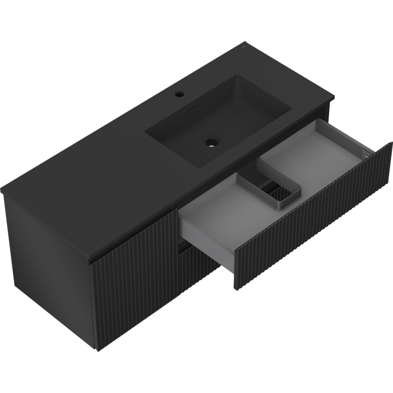 Mexen Rivel dulap baie 120 cm cu lavoar Otis dreapta, 2S, 1D, riflat, negru mat - 91A23-12047-3-BBFFF71-W18P71