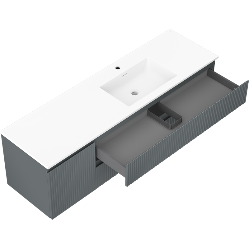 Mexen Rivel dulap de baie 160 cm cu lavoar Otis dreapta, 2S, 1D, canelat, grafit/alb mat - 91A23-16047-3-BBFFF66-W18P01