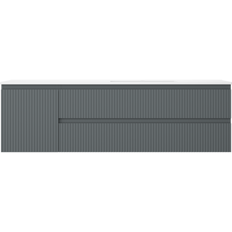 Mexen Rivel Otis 160 cm-es fürdőszobaszekrény mosdóval, jobb (2S, 1D, bordázott, grafit/fehér matt)