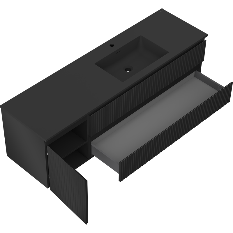 Mexen Rivel dulap de baie 160 cm cu chiuvetă Otis dreapta, 2S, 1D, canelat, negru mat - 91A23-16047-3-BBFFF71-W18P71