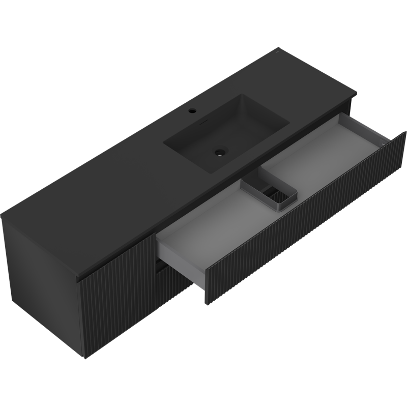 Mexen Rivel dulap de baie 160 cm cu chiuvetă Otis dreapta, 2S, 1D, canelat, negru mat - 91A23-16047-3-BBFFF71-W18P71