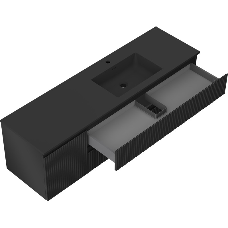 Mexen Rivel dulap de baie de 160 cm cu lavoar Otis dreapta, 2S, 1D, cu textură canelată, negru mat