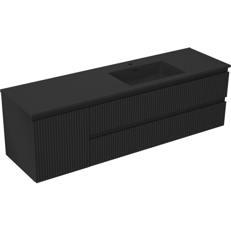 Mexen Rivel dulap de baie de 160 cm cu lavoar Otis dreapta, 2S, 1D, cu textură canelată, negru mat