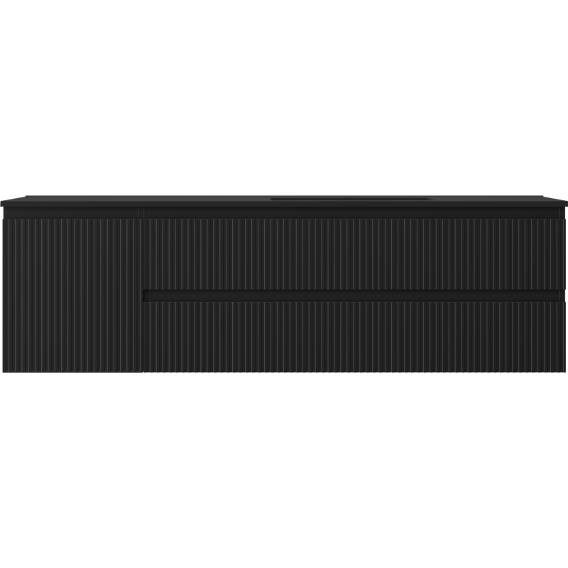 Mexen Rivel fürdőszobai szekrény 160 cm Otis jobboldali mosdóval, 2S, 1D, bordázott, fekete matt - 91A23-16047-3-BBFFF71-W18P71