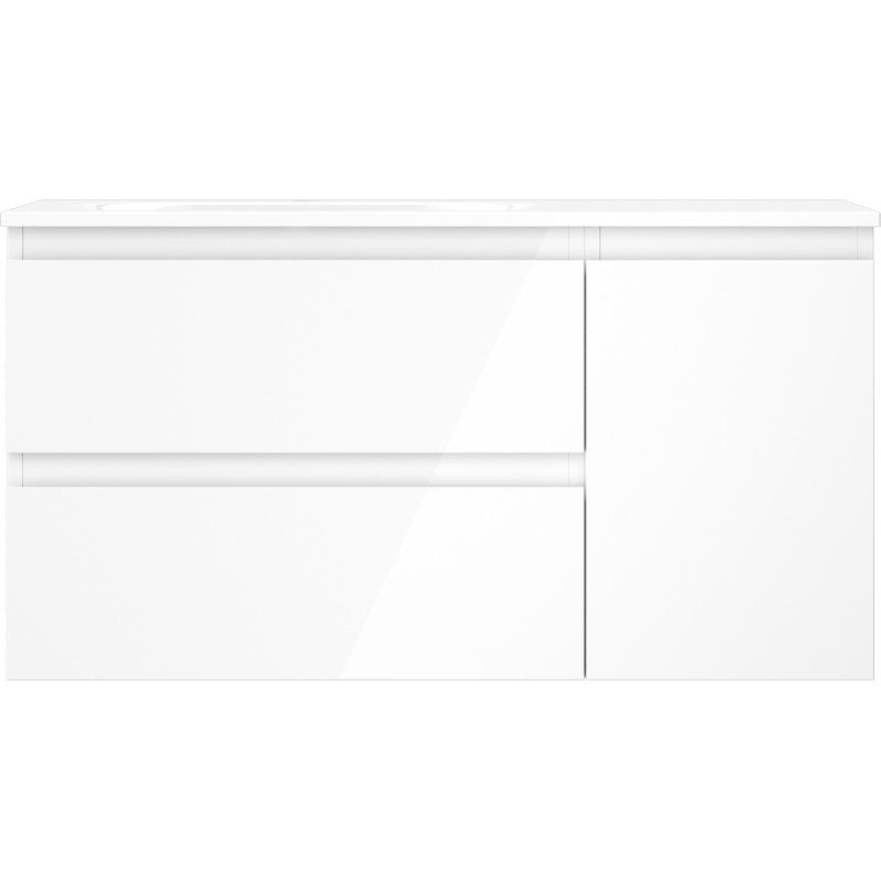 Mexen Orio 90 cm-es fürdőszobai szekrény Vela baloldali mosdóval, 2S, 1D, fehér fényes - 91A13-09047-3-BBFFF00-W23L00