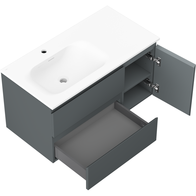Mexen Orio dulap baie 90 cm cu chiuvetă Vela stânga, 2S, 1D, grafit mat/alb mat - 91A13-09047-3-BBFFF66-W23L01