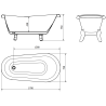 Mexen Retro cadă freestanding 170 x 75 cm, albă, picioare albe - 53251707500-20