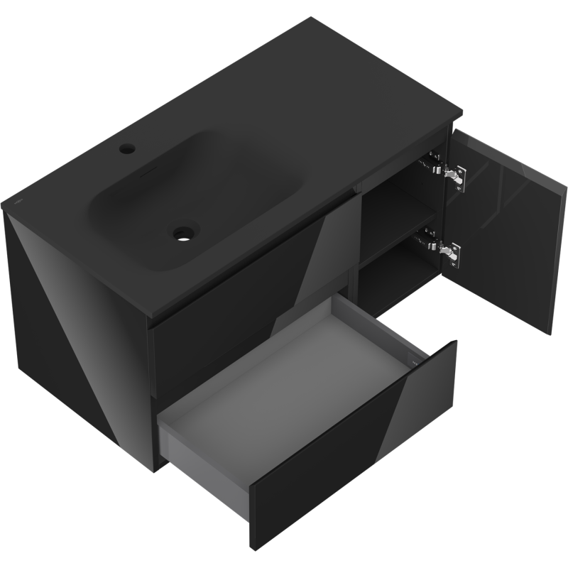Mexen Orio dulap baie 90 cm cu lavoar Vela stânga, 2S, 1D, negru lucios/negru mat - 91A13-09047-3-BBFFF70-W23L71
