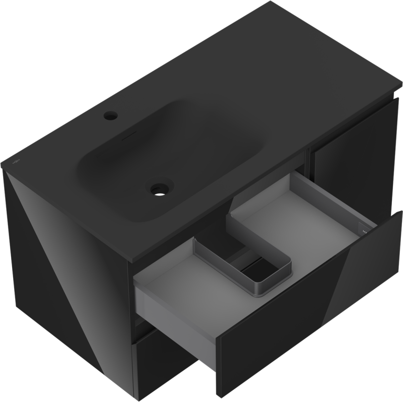 Mexen Orio dulap baie 90 cm cu lavoar Vela stânga, 2S, 1D, negru lucios/negru mat - 91A13-09047-3-BBFFF70-W23L71