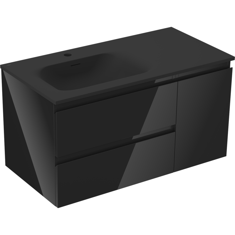 Mexen Orio dulap baie 90 cm cu lavoar Vela stânga, 2S, 1D, negru lucios/negru mat - 91A13-09047-3-BBFFF70-W23L71
