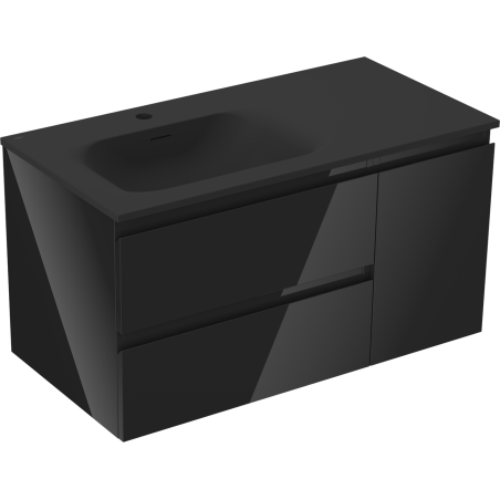 Mexen Orio dulap baie 90 cm cu lavoar Vela stânga, 2S, 1D, negru lucios/negru mat - 91A13-09047-3-BBFFF70-W23L71
