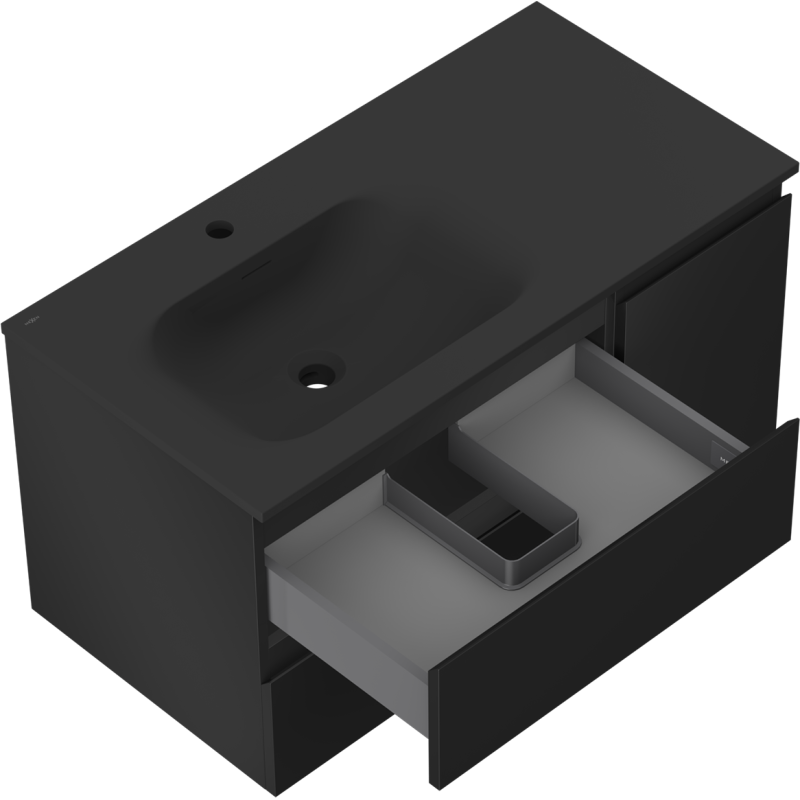 Mexen Orio fürdőszobai szekrény 90 cm bal oldali Vela mosdóval, 2S, 1D, fekete matt - 91A13-09047-3-BBFFF71-W23L71