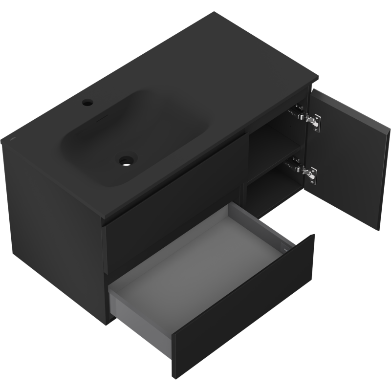 Mexen Orio dulap baie 90 cm cu lavoar Vela stânga, 2S, 1D, negru mat - 91A13-09047-3-BBFFF71-W23L71