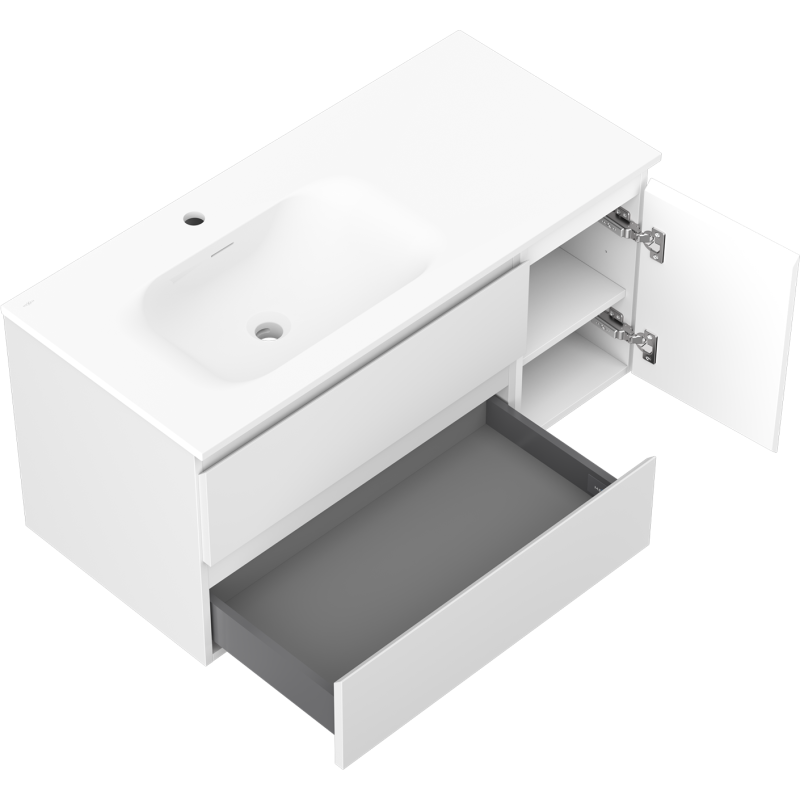 Mexen Orio dulap baie 100 cm cu lavoar Vela stânga, 2S, 1D, alb mat - 91A13-10047-3-BBFFFF01-W23L01