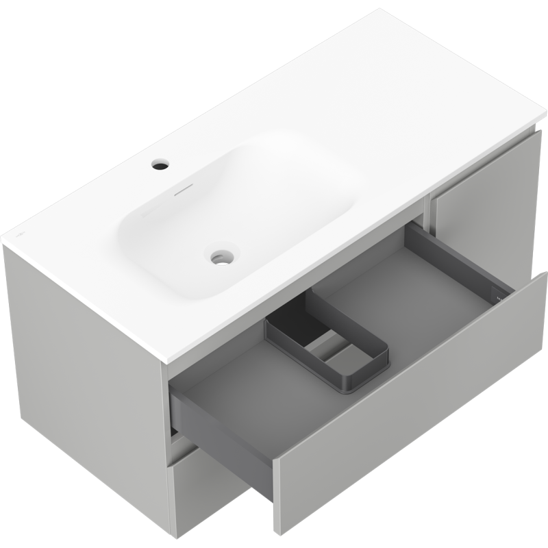 Mexen Orio dulap baie 100 cm cu chiuvetă Vela stângă, 2 sertare, 1 ușă, mat gri/alb mat - 91A13-10047-3-BBFFF62-W23L01