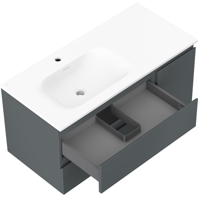 Mexen Orio dulap baie 100 cm cu chiuvetă Vela stânga, 2S, 1D, grafit mat/alb mat - 91A13-10047-3-BBFFF66-W23L01