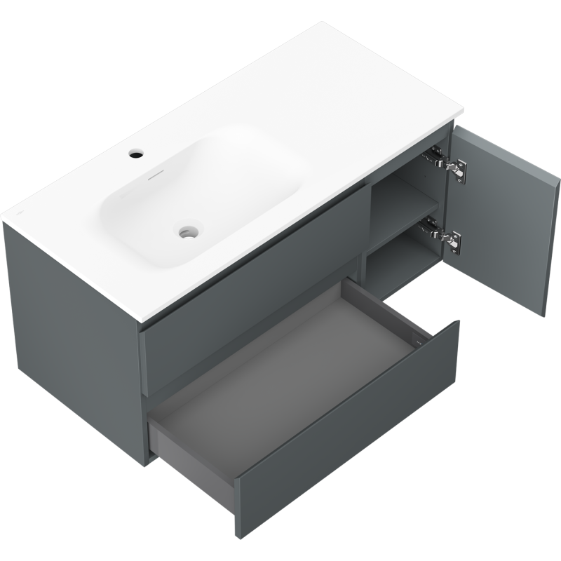 Mexen Orio dulap baie 100 cm cu chiuvetă Vela stânga, 2S, 1D, grafit mat/alb mat - 91A13-10047-3-BBFFF66-W23L01