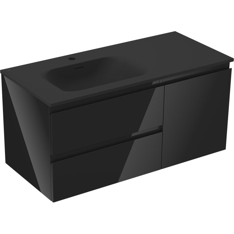Mexen Orio dulap baie 100 cm cu lavoar Vela stângă, 2S, 1D, negru lucios/negru mat - 91A13-10047-3-BBFFF70-W23L71