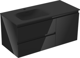 Mexen Orio dulap baie 100 cm cu lavoar Vela stângă, 2S, 1D, negru lucios/negru mat - 91A13-10047-3-BBFFF70-W23L71