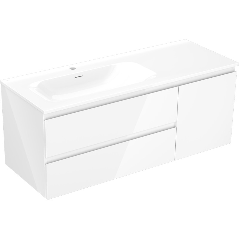 Mexen Orio dulap de baie 120 cm cu lavoar Vela stâng, 2S, 1D, alb lucios - 91A13-12047-3-BBFFF00-W23L00