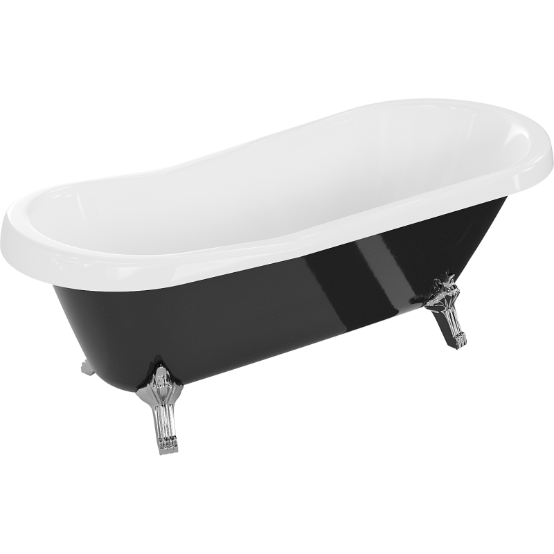 Cade Retro Mexen, cadă freestanding 170 x 75 cm, albă/neagră, picioare crom - 53251707575-00