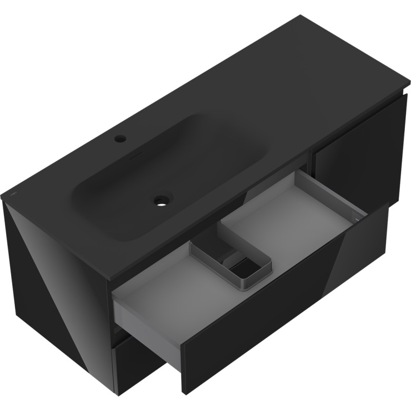 Mexen Orio dulap baie 120 cm cu lavoar Vela stâng, 2S, 1D, negru lucios/negru mat - 91A13-12047-3-BBFFF70-W23L71