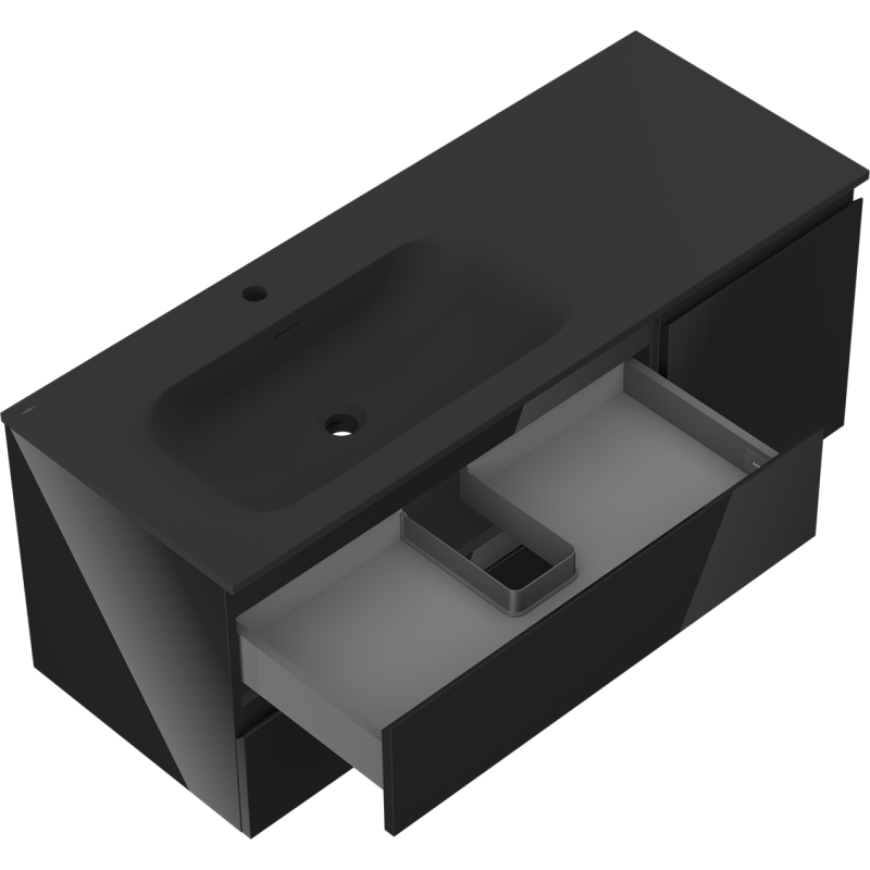 Mexen Orio dulap de baie 120 cm cu chiuvetă Vela stânga, 2S, 1D, negru lucios/negru mat - 91A13-12047-3-BBFFF70-W23L71