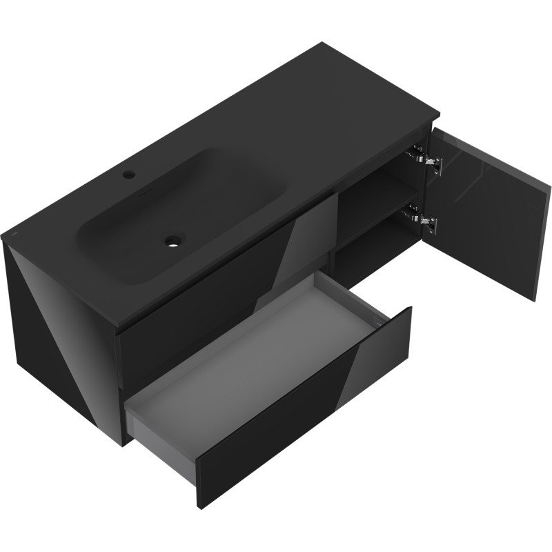 Mexen Orio dulap baie 120 cm cu lavoar Vela stâng, 2S, 1D, negru lucios/negru mat - 91A13-12047-3-BBFFF70-W23L71
