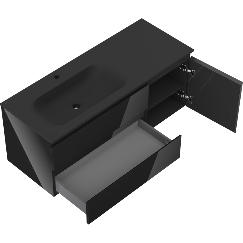 Mexen Orio dulap de baie 120 cm cu chiuvetă Vela stânga, 2S, 1D, negru lucios/negru mat - 91A13-12047-3-BBFFF70-W23L71