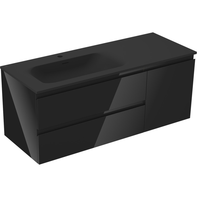 Mexen Orio dulap baie 120 cm cu lavoar Vela stâng, 2S, 1D, negru lucios/negru mat - 91A13-12047-3-BBFFF70-W23L71