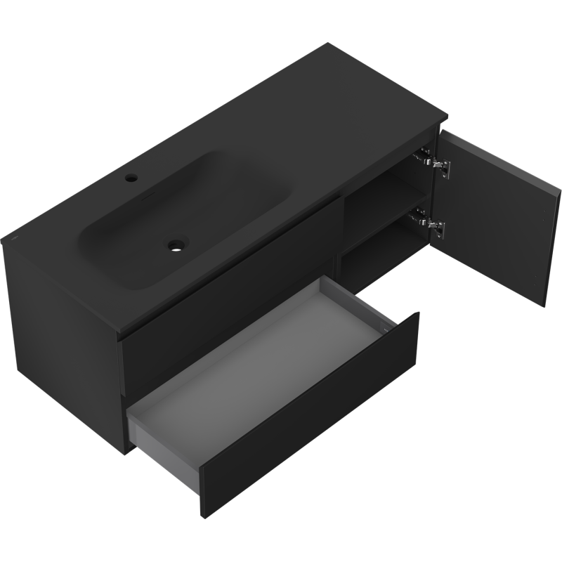 Mexen Orio dulap de baie 120 cm cu lavoar Vela stâng, 2S, 1D, negru mat - 91A13-12047-3-BBFFF71-W23L71