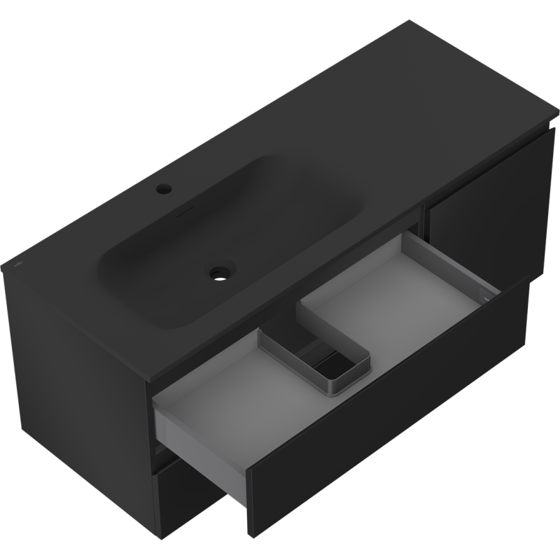 Mexen Orio fürdőszobai szekrény 120 cm baloldali Vela mosdóval, 2 fiók, 1 ajtó, fekete matt - 91A13-12047-3-BBFFF71-W23L71