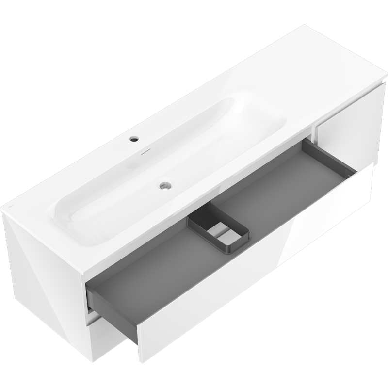 Mexen Orio dulap de baie 160 cm cu lavoar Vela stânga, 2S, 1D, alb lucios - 91A13-16047-3-BBFFF00-W23L00