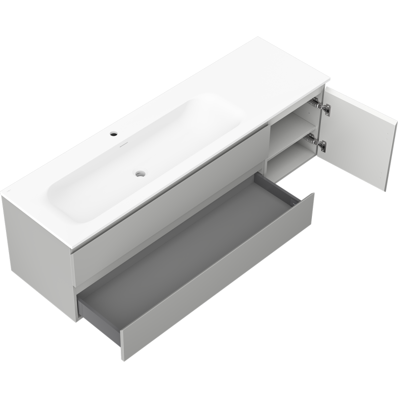 Mexen Orio fürdőszobai szekrény 160 cm bal oldali Vela mosdóval, 2S, 1D, szürke matt/fehér matt - 91A13-16047-3-BBFFF62-W23L01