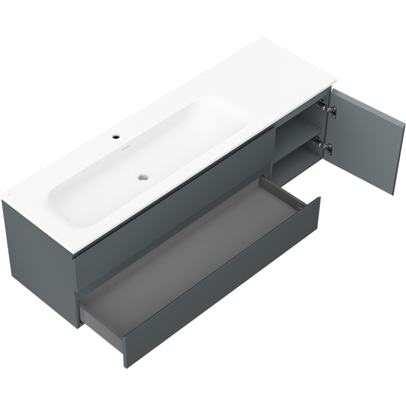 Mexen Orio dulap baie 160 cm cu chiuvetă Vela stânga, 2S, 1D, grafit mat/alb mat - 91A13-16047-3-BBFFF66-W23L01