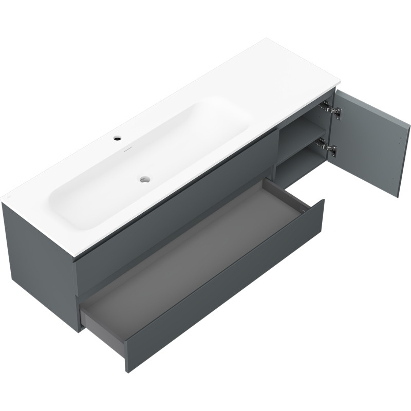 Mexen Orio dulap de baie 160 cm cu lavoar Vela stângă, 2S, 1D, grafit mat/alb mat - 91A13-16047-3-BBFFF66-W23L01