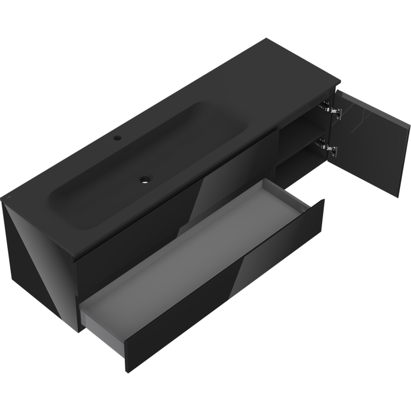 Mexen Orio dulap baie 160 cm cu lavoar Vela stâng, 2S, 1D, negru lucios/mat negru - 91A13-16047-3-BBFFF70-W23L71