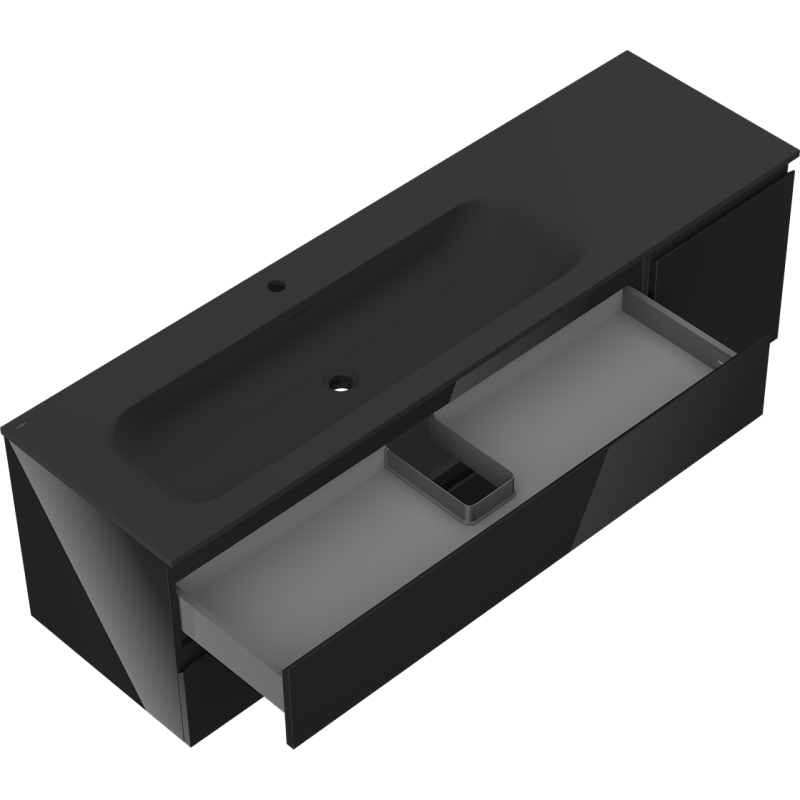 Mexen Orio dulap baie 160 cm cu lavoar Vela stâng, 2S, 1D, negru lucios/mat negru - 91A13-16047-3-BBFFF70-W23L71